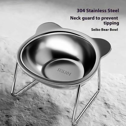 Stainless Steel Cat Water Bowl Pet Neck Protector Elevated Rack Pet Bowl