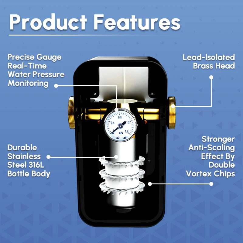 BriskSpring No Salt Water Softener System Whole House Water Conditioner & Descaler Anti-Limescale for Hard Water 6T/H Large Flow