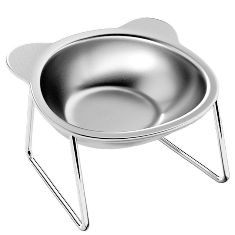 Stainless Steel Cat Water Bowl Pet Neck Protector Elevated Rack Pet Bowl