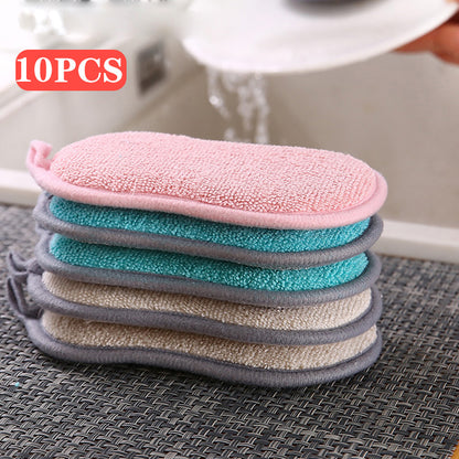 Sponge Scouring Pad Dish Cloth Kitchen Cleaning Double Sided Magic Wipe
